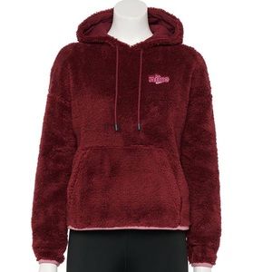 NIKE Burgundy Sherpa Plush Sportswear Pullover Fleece Sweatshirt Hoodie. Sz: XS
